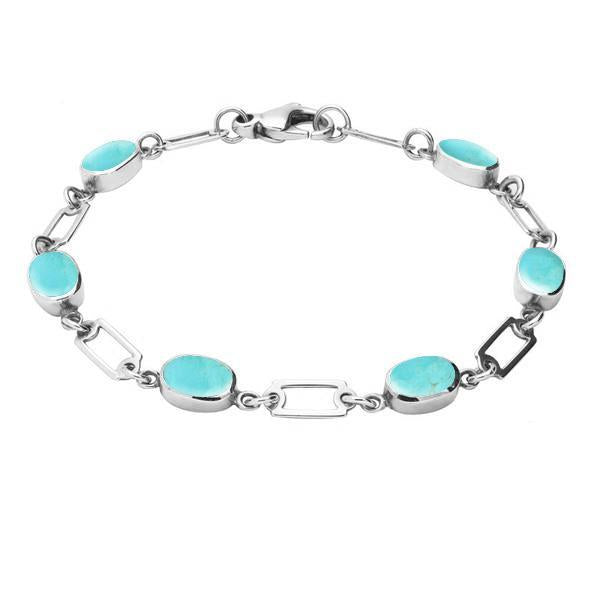 Sterling Silver Turquoise Oval Linked Bracelet. B026.
