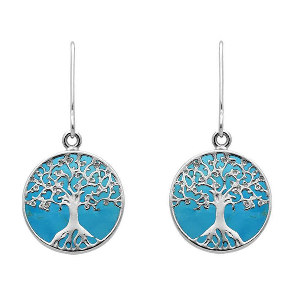 Sterling Silver Turquoise Round Tree Drop Earrings E2429