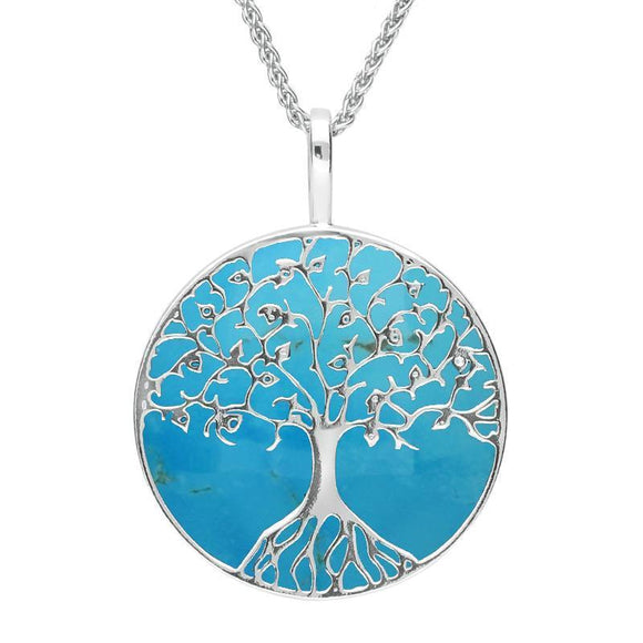 00164973 W Hamond Sterling Silver Turquoise Round Tree Of Life Necklace, P3146.