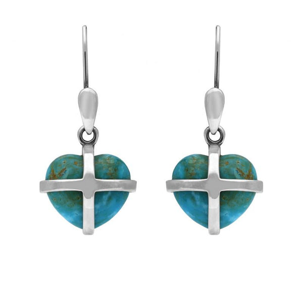 Sterling Silver Turquoise Small Cross Heart Drop Earrings E1287