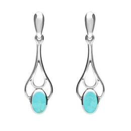 Sterling Silver Turquoise Spoon Drop Earrings. E138.