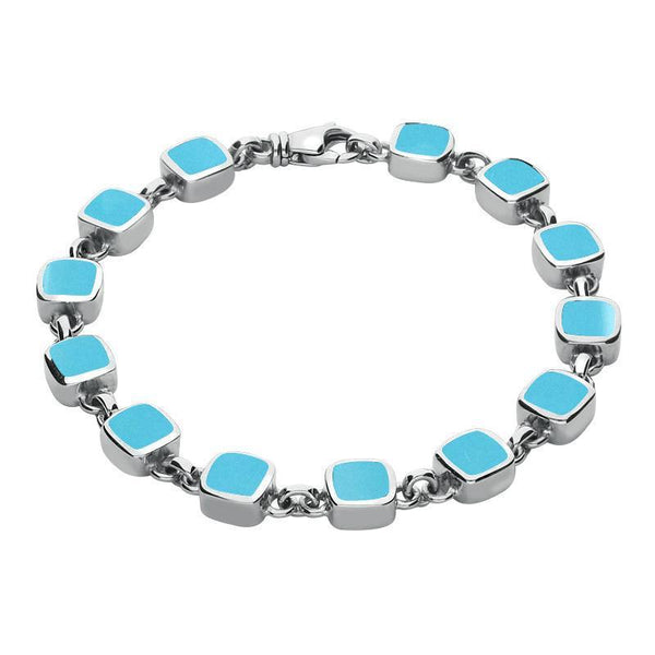 Sterling Silver Turquoise Square Cushion Bracelet. B538.