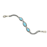 Sterling Silver Turquoise Three Stone Marquise Foxtail Bracelet  B967