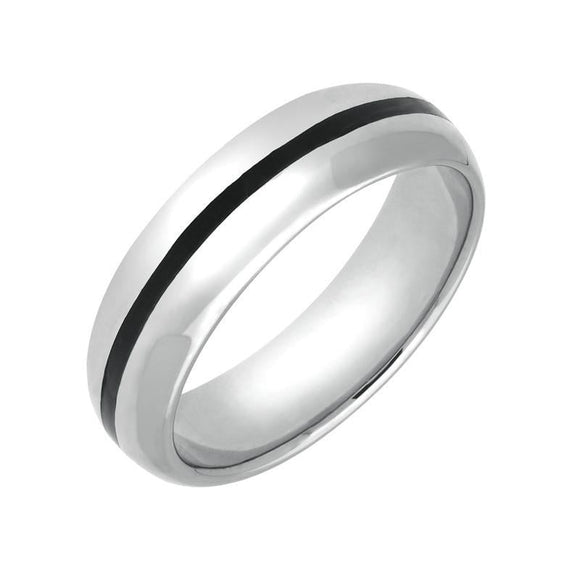 Sterling Silver Whitby Jet 1mm Stone Inlaid Wedding Band Ring R623