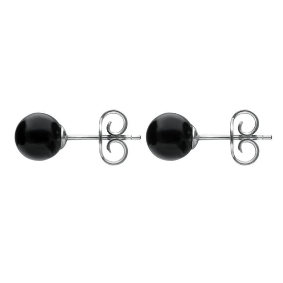 Sterling Silver Whitby Jet 6mm Ball Stud Earrings E1344 side