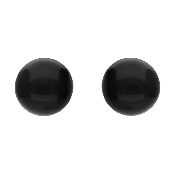 Sterling Silver Whitby Jet 8mm Domed Stud Earrings. E1725. 