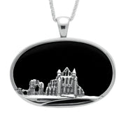 Sterling Silver Whitby Jet Abbey Oval Necklace P143
