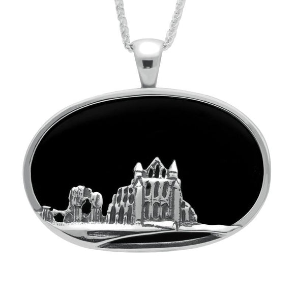 Sterling Silver Whitby Jet Abbey Oval Necklace P143