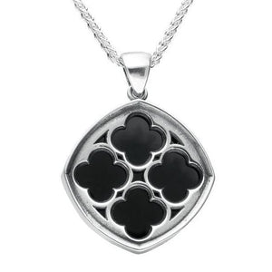 Sterling Silver Whitby Jet Abbey Window Large Cushion Necklace. P2456