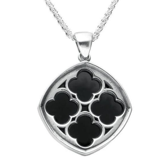 Sterling Silver Whitby Jet Abbey Window Large Cushion Necklace. P2456