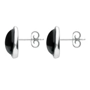 Sterling Silver Whitby Jet Abstract Marquise Stud Earrings. E2039.
