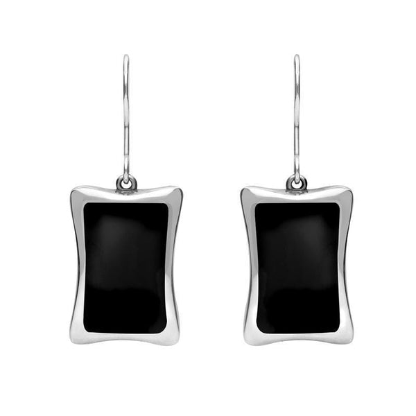 Sterling Silver Whitby Jet Abstract Oblong Hook Drop Earrings. E1286.