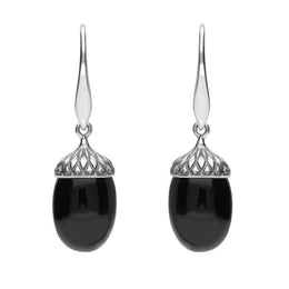 Sterling Silver Whitby Jet Acorn Drop Earrings E2418