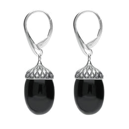 Sterling Silver Whitby Jet Acorn Drop Earrings E2418