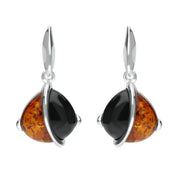 Sterling Silver Whitby Jet Amber Double Stone Pear Drop Earrings E1795