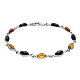 Sterling Silver Whitby Jet Amber Link Bracelet B946