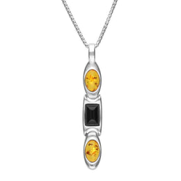 Sterling Silver Whitby Jet Amber Oval And Rectangle Necklace, P2759