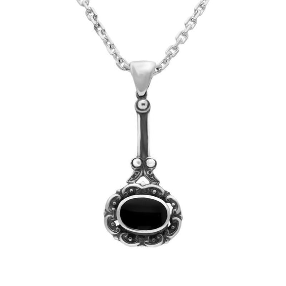 Sterling Silver Whitby Jet Antique Drop Necklace P072