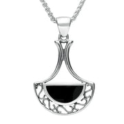 Sterling Silver Whitby Jet Art Deco Fan Necklace. P459.