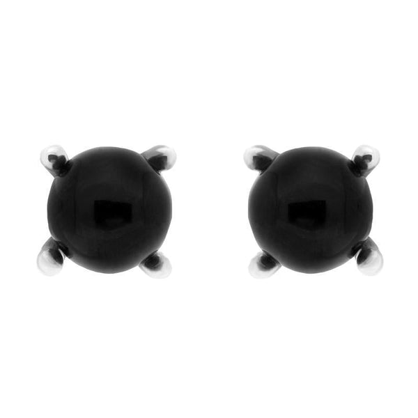 Sterling Silver Whitby Jet Bead Claw Set Stud Earrings. e1503.