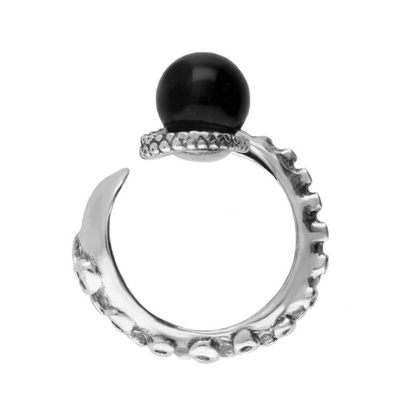 Sterling Silver Whitby Jet Bead Torque Style Tentacle Ring R1184