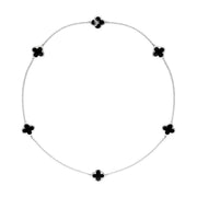 Sterling Silver Whitby Jet Bloom Six Stone Four Leaf Clover Chain Necklet, N1041