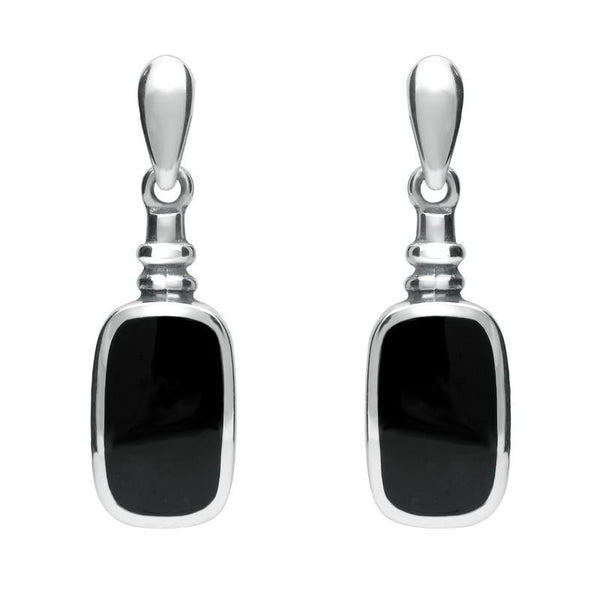 Sterling Silver Whitby Jet Bottle Top Drop Earrings. E055. 
