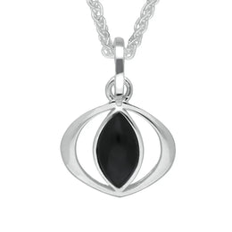 Sterling Silver Whitby Jet Cat Eye Necklace. P2542
