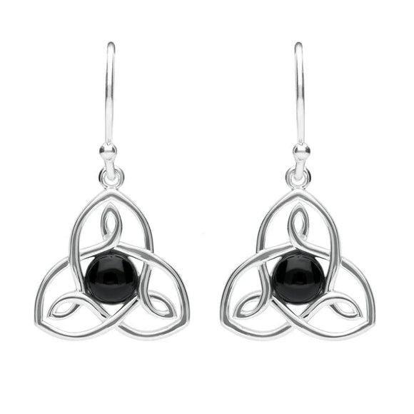 Sterling Silver Whitby Jet Celtic Knot Hook Drop Earrings E2309