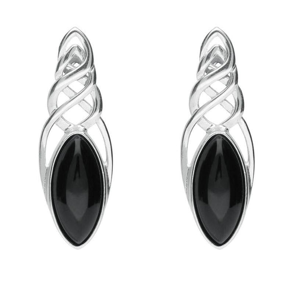 Sterling Silver Whitby Jet Celtic Long Marquise Stud Earrings E994