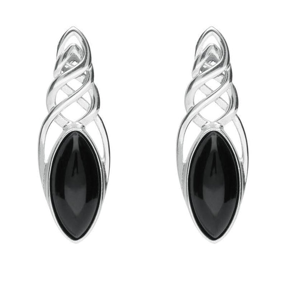 Sterling Silver Whitby Jet Celtic Marquise Piece Set. S012 