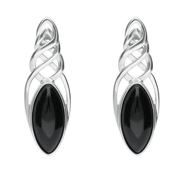 Sterling Silver Whitby Jet Celtic Marquise Piece Set. S012 