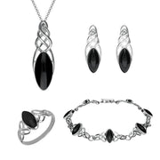 Sterling Silver Whitby Jet Celtic Marquise Piece Set. S012 