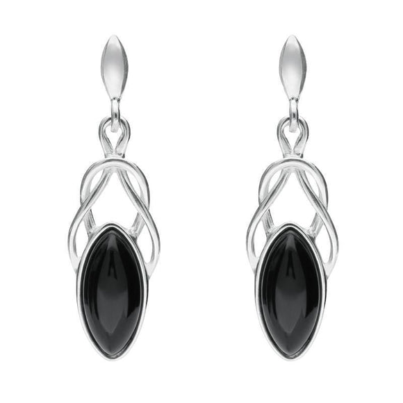 Sterling Silver Whitby Jet Celtic Twist Drop Earrings E984