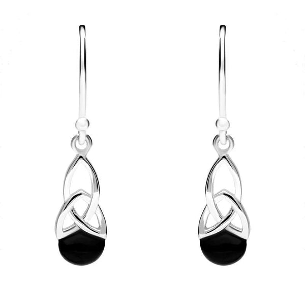 Sterling Silver Whitby Jet Celtic Twist Hook Earrings E2318