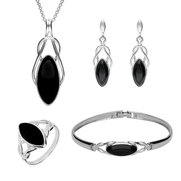 Sterling Silver Whitby Jet Celtic Twist Piece Set S011