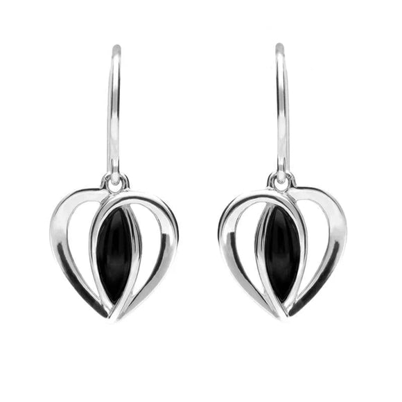 Sterling Silver Whitby Jet Centre Stone Heart Two Piece Set. S024