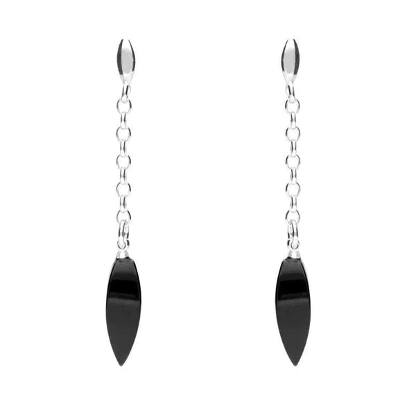 Sterling Silver Whitby Jet Chain Drop Earrings. E1794