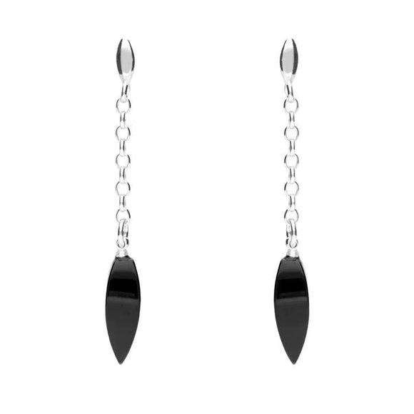 Sterling Silver Whitby Jet Chain Drop Earrings. E1794