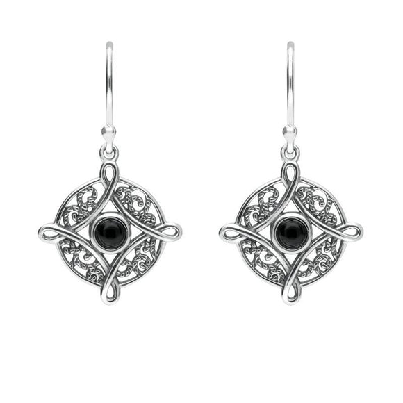 Sterling Silver Whitby Jet Chain Drop Earrings. E1922