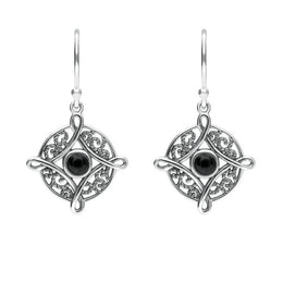 Sterling Silver Whitby Jet Chain Drop Earrings. E1922