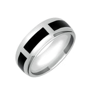 Sterling Silver Whitby Jet Channel 8mm Wedding Band Ring R585