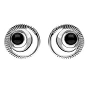 Sterling Silver Whitby Jet Circle Cut Out Stud Earrings. E1903