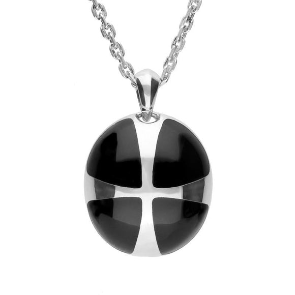 Sterling Silver Whitby Jet Cross Ball Pendant Necklace. P2709