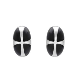 Sterling Silver Whitby Jet Cross Dome Stud Earrings E2021