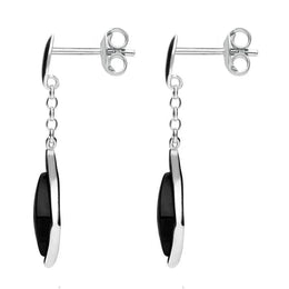 Sterling Silver Whitby Jet Curved Diamond Shape Chain Drop Earrings E1812 side