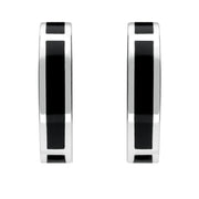 Sterling Silver Whitby Jet Curved Oblong Stud Earrings. E2022