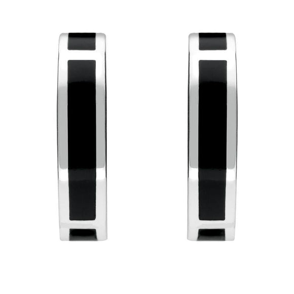 Sterling Silver Whitby Jet Curved Oblong Stud Earrings. E2022