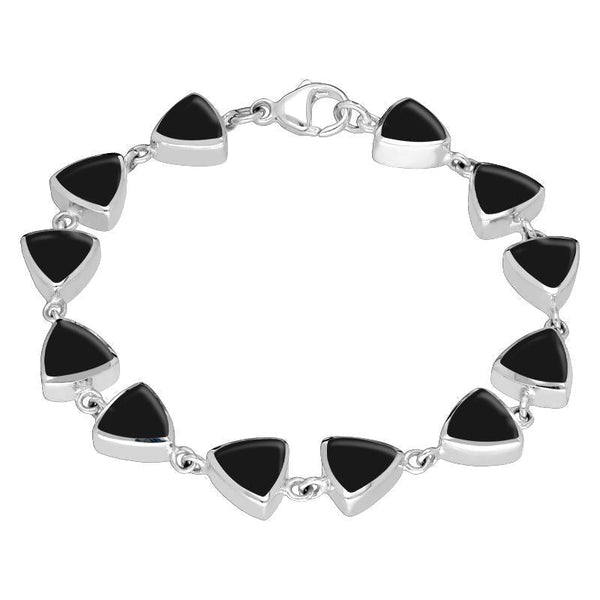 Sterling Silver Whitby Jet Curved Triangle Bracelet. B244.