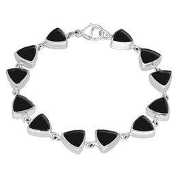 Sterling Silver Whitby Jet Curved Triangle Bracelet. B244.